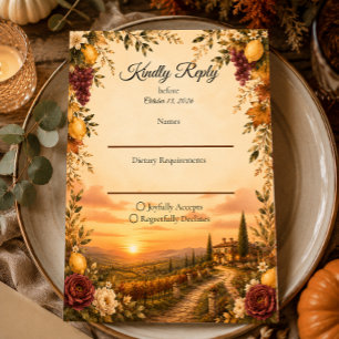 Rustikale toskanische Herbstromanze-Hochzeit RSVP Karte