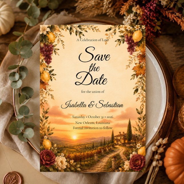 Rustikale toskanische Herbstromanze-Hochzeit Save The Date (Von Creator hochgeladen)