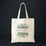 Rustikale Trauzeugin Tragetasche<br><div class="desc">Dieser rustikale Totensack mit den Worten "Trauzeugin" in moderner,  schlängelgrüner Handschrift,  oben und unten gerahmt von Aquarellblättern und Beeren in dezenten Grün-,  Grau- und Blautönen.</div>