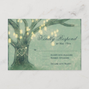Rustikale Tree Mason Jar Lights Wedding RSVP Card