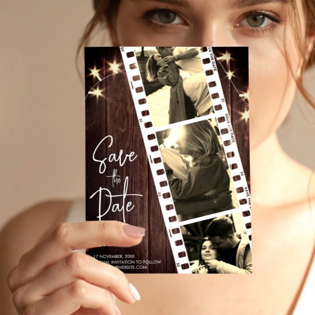 Rustikale trendige Foto Booth Save-the-Date-Einlad Save The Date (Film Strip Photo Booth Save the Date Wedding Card, Rustic Wedding Invite)