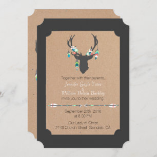 Rustikale Tribal-Hirsch-Hochzeit Einladung