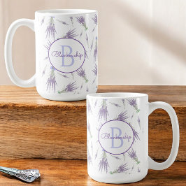 Rustikale trockene Lavendel Blume Bündel Monogramm Kaffeetasse