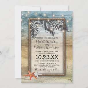 Rustikale Tropical Beach Starfish Lights Hochzeit Einladung