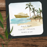 Rustikale Tropical Seascape Beach Cruise Palm Wedg Quadratischer Aufkleber<br><div class="desc">Für weitere Anpassungen oder andere passende Artikel kontaktieren Sie mich bitte unter yellowfebstudio@gmail.com</div>