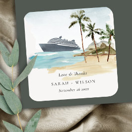 Rustikale Tropical Seascape Beach Cruise Palm Wedg Quadratischer Aufkleber