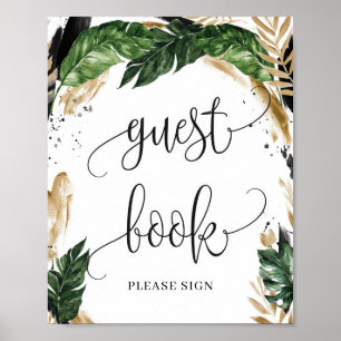 Rustikale tropische Blätter Blumen Gästebuch Schil