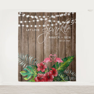 Rustikale tropische Flamingo-Lichterkette Hochzeit Wandteppich