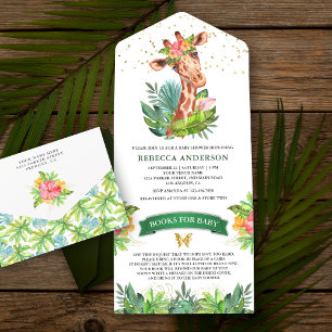 Rustikale tropische Junglesafari-Giraffen-Baby-Par All In One Einladung