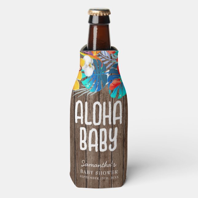 Rustikale tropische Palme Blätter Aloha Baby Dusch Flaschenkühler (Flaschenvorderseite)