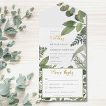 Rustikale tropische Vegetation & Eukalyptus Abende All In One Einladung<br><div class="desc">AUCH MIT EINEM QR CODE ZUM SCAN VERFÜGBAR. Dieses schlichte und elegante Design besticht durch üppige Vegetation und Eukalyptus mit einem weichen, grünen Aquarell. Personalisierte All-In-One-Einladungen sind eine einzigartige Kombination aus einer schön gedruckten, maßgeschneiderten Einladung und einer leicht zu abreißenden perforierten UAWG-Postkarte. Und sie sind so einfach zu bedienen! Man...</div>