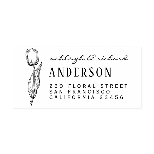 Rustikale Tulip Blume Individuelle Name Rücksendea Gummistempel (Prägung)