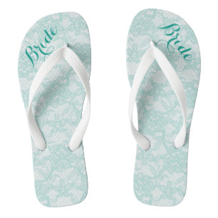 Rustikale Türkis-Spitze-Braut Flip Flops