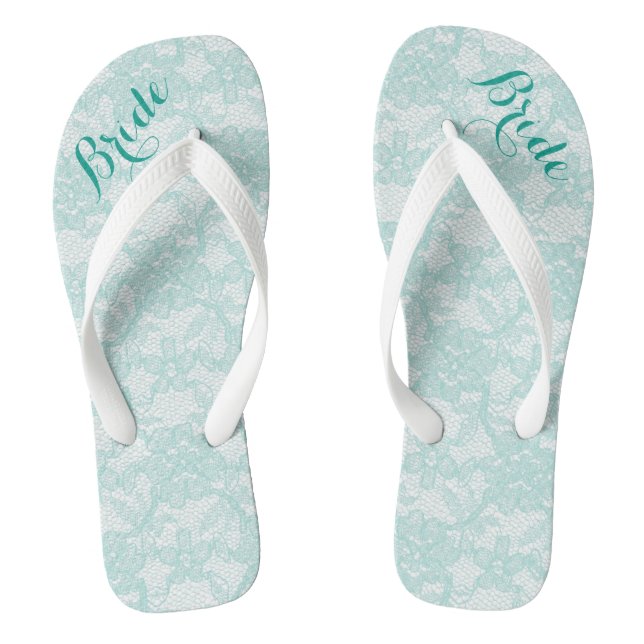 Rustikale Türkis-Spitze-Braut Flip Flops (Fußbett)