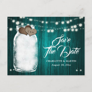 Rustikale Türkise Hochzeit Mason Jar Save The Date Ankündigungspostkarte