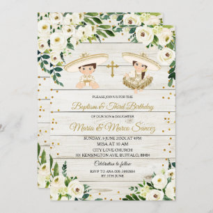 Rustikale Twin mexikanische Taufe & Dritter Geburt Einladung