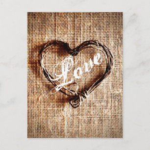 Rustikale Twine Heart Burlap Print LIEBE Postcard Postkarte