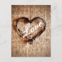 Rustikale Twine Heart Burlap Print LIEBE Postcard