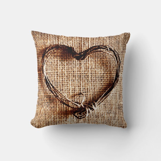 Rustikale Twine Heart Imitate Burlap Jute Country  Kissen (Vorderseite)