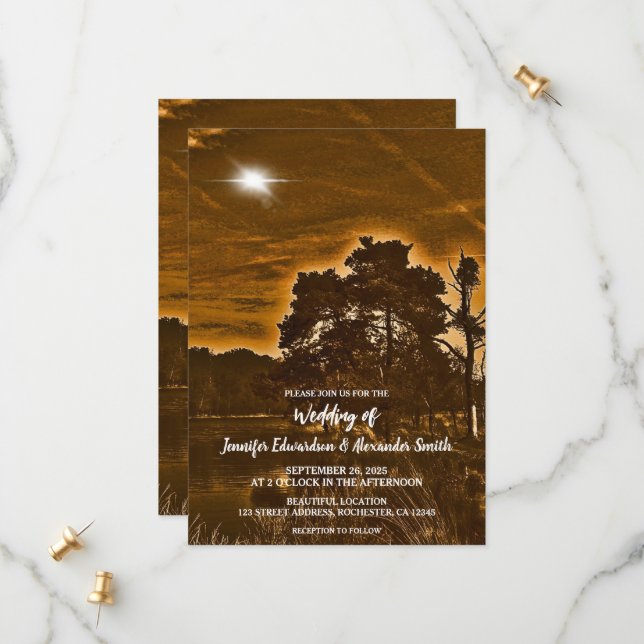 Rustikale Twinkle-Licht-Land-Hochzeitseinladung Save The Date (Vorderseite/Rückseite Beispiel)