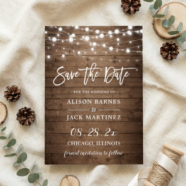Rustikale Twinkle Lights Wedding Save the Date Mag Magnetkarte (Von Creator hochgeladen)
