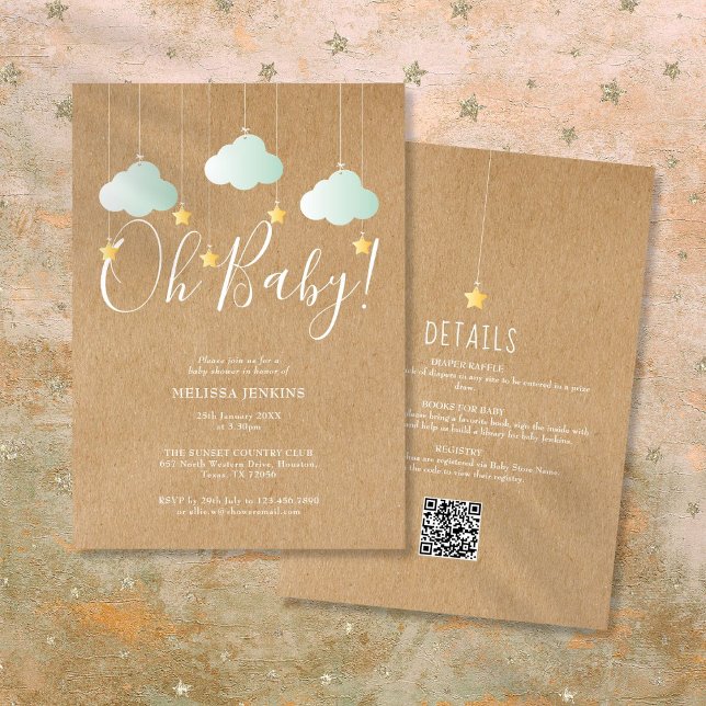 Rustikale Twinkle Star Oh Baby All in one Baby Dus Einladung (Rustic Twinkle Star Oh Baby All In One Baby Shower Invitation)