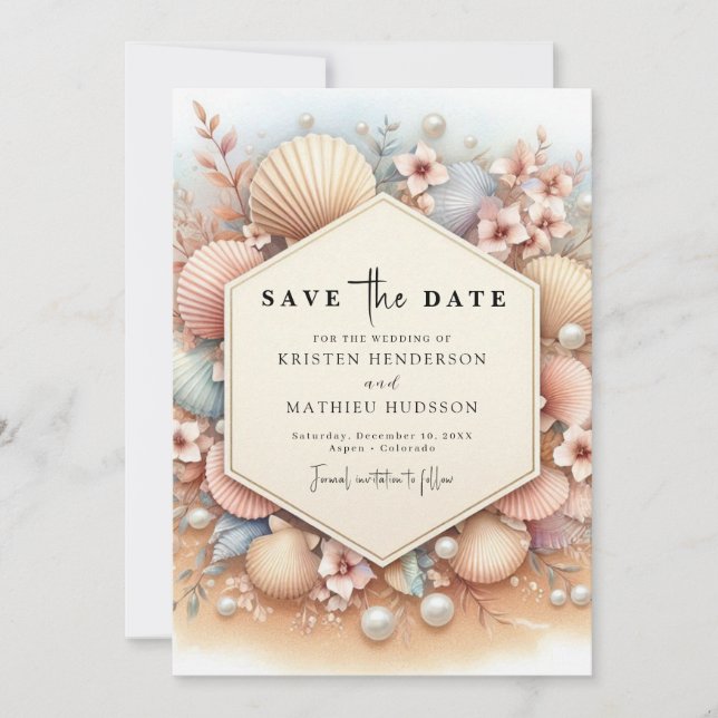Rustikale Typografie Beach Hochzeit Save The Date (Vorderseite)