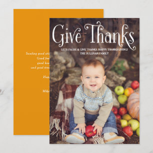 Rustikale Typografie Dankeschön Thanksgiving-Foto Feiertagskarte
