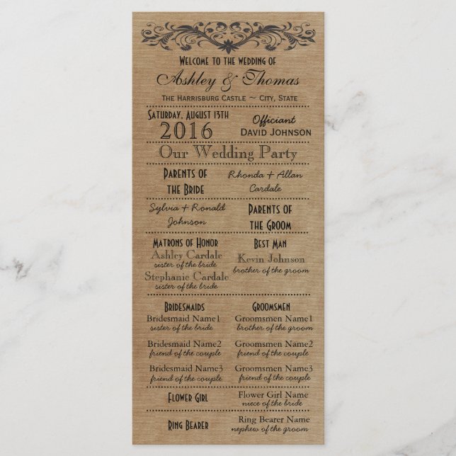 Rustikale Typografie Hochzeitsprogramme 2 Matrons  Programm (Vorderseite)
