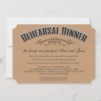 Rustikale Typografie zum Hochzeitsessen der Probe  Einladung