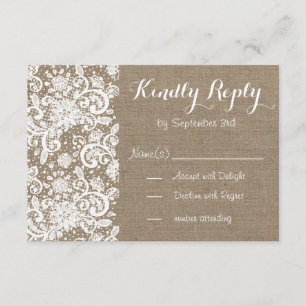 Rustikale UAWG-Karte mit Leinwand und Spitze für RSVP Karte