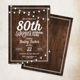 Rustikale Überraschung 80. Geburtstagsparty Einladung