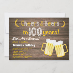 Rustikale Überraschung Prost und Bier 100. Geburts Einladung