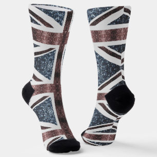 Rustikale UK-Flagge rot blau funkelt glänzt Socken