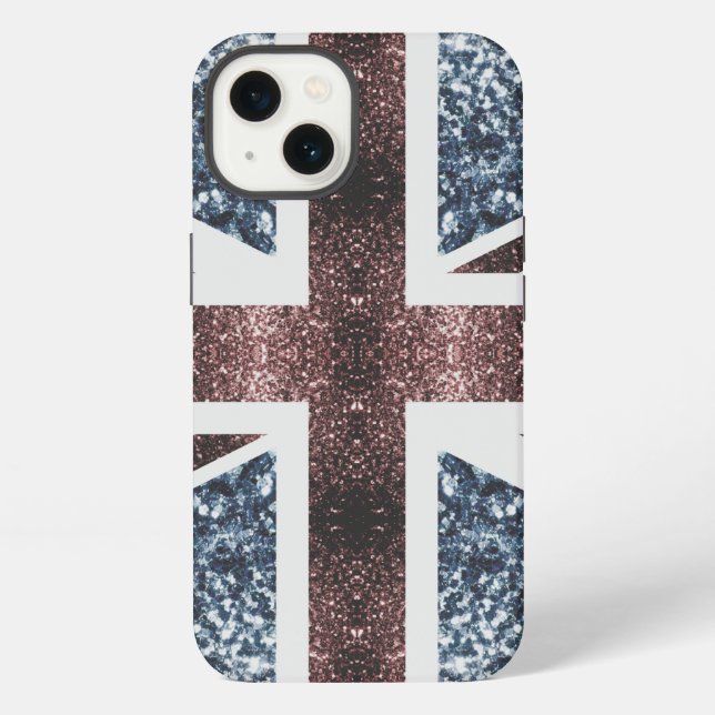 Rustikale UK-Flagge rot blau funkelt glitzert iPhone Hülle (Rückseite)