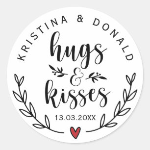 Rustikale Umarmungen & Küsse Hochzeit Brautparty Runder Aufkleber