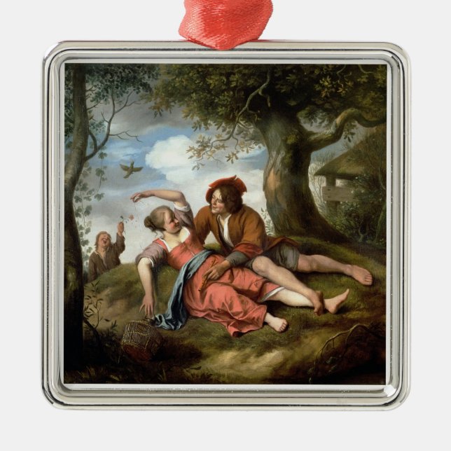 Rustikale Umwerbung Silbernes Ornament (Vorne)