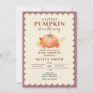 Rustikale und kleine Kürbis-Fall-Kinderdusche Lila Einladung