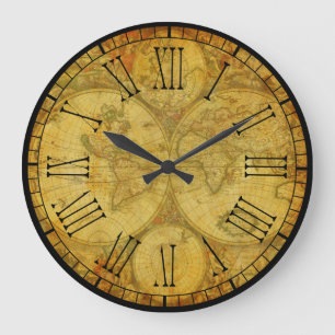 Rustikale und wunderschöne Vintage Alte Weltkarten Große Wanduhr