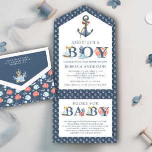 Rustikale Unterwasser-Anker-Taufe für Babys All In One Einladung
