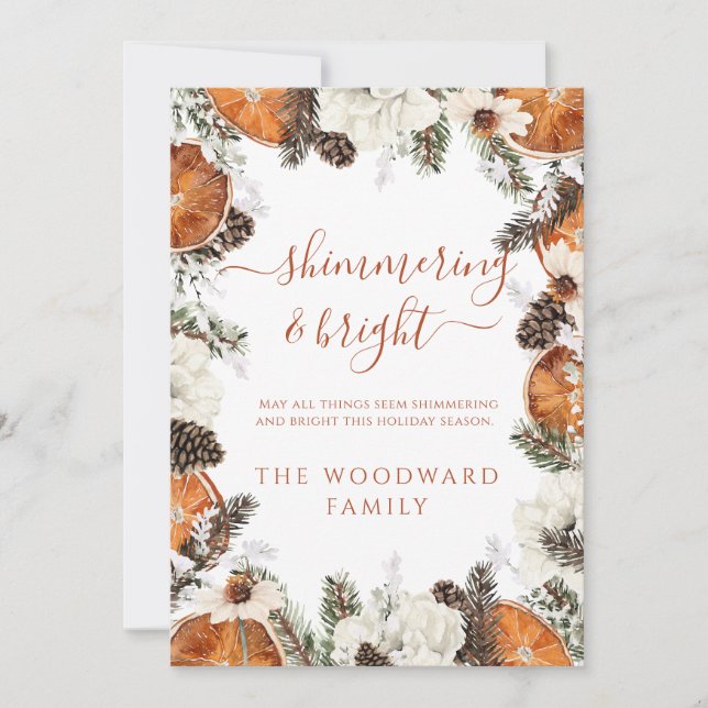 Rustikale Urlaubskarte Zitrusfrüchte Pine Nature C Feiertagskarte (Vorderseite)