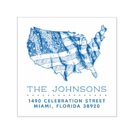 Rustikale USA Karte & Flagge | Rücksendeadresse vo Permastempel