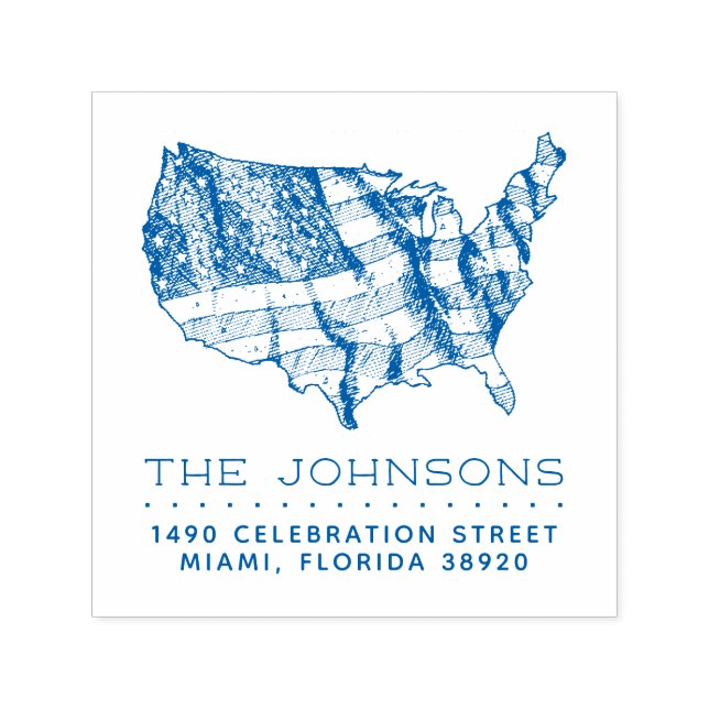 Rustikale USA Karte & Flagge | Rücksendeadresse vo Permastempel (Design)