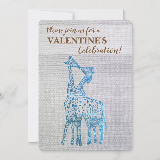 Rustikale Valentine Einladung Giraffen Küssen (Vorderseite)