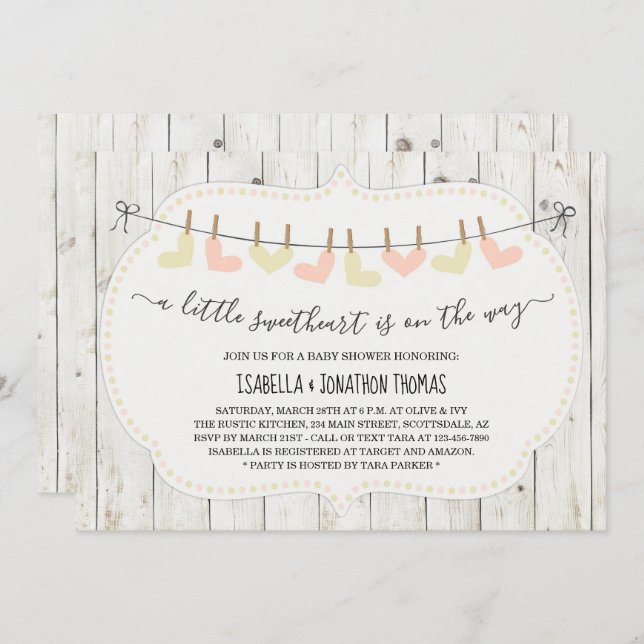 Rustikale Valentinstag Babydusche - Geschlechtsneu Einladung (Vorne/Hinten)