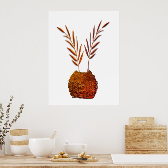 Rustikale Vase Kupfer Look Boho Branchen Poster (Küche)