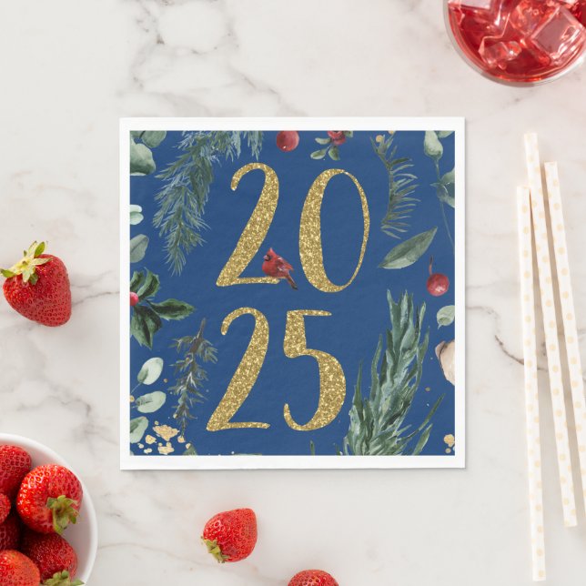 Rustikale Vegetation 2025 Blue New Years Holiday Serviette (Beispiel)