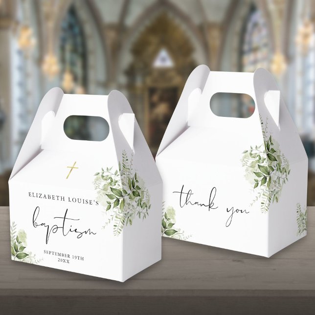 Rustikale Vegetation Blätter Elegante Taufe Geschenkschachtel (Rustic Greenery Leaves Elegant Baptism Favor Box)