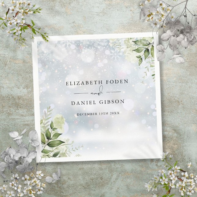 Rustikale Vegetation Blühende Winter Schneeflocken Serviette (Rustic Greenery Floral Winter Snowflakes Napkins)