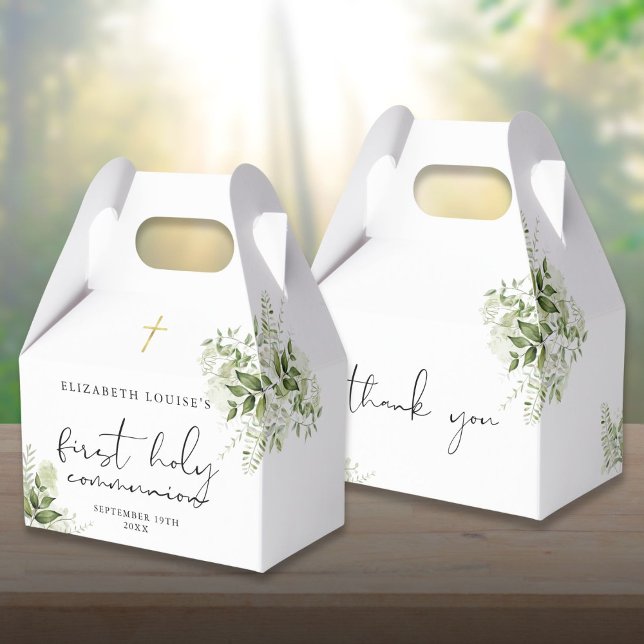Rustikale Vegetation Elegant Erste Heilige Kommuni Geschenkschachtel (Rustic Greenery Elegant First Holy Communion Favor Boxes)